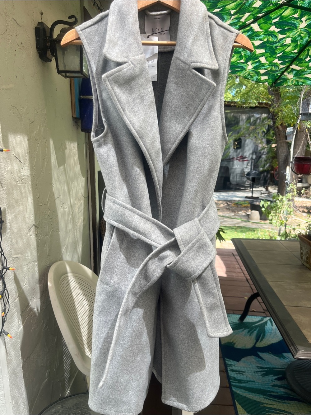 LOB Collection Grey Belted Long Open Vest Coat NWT Size Small with pockets